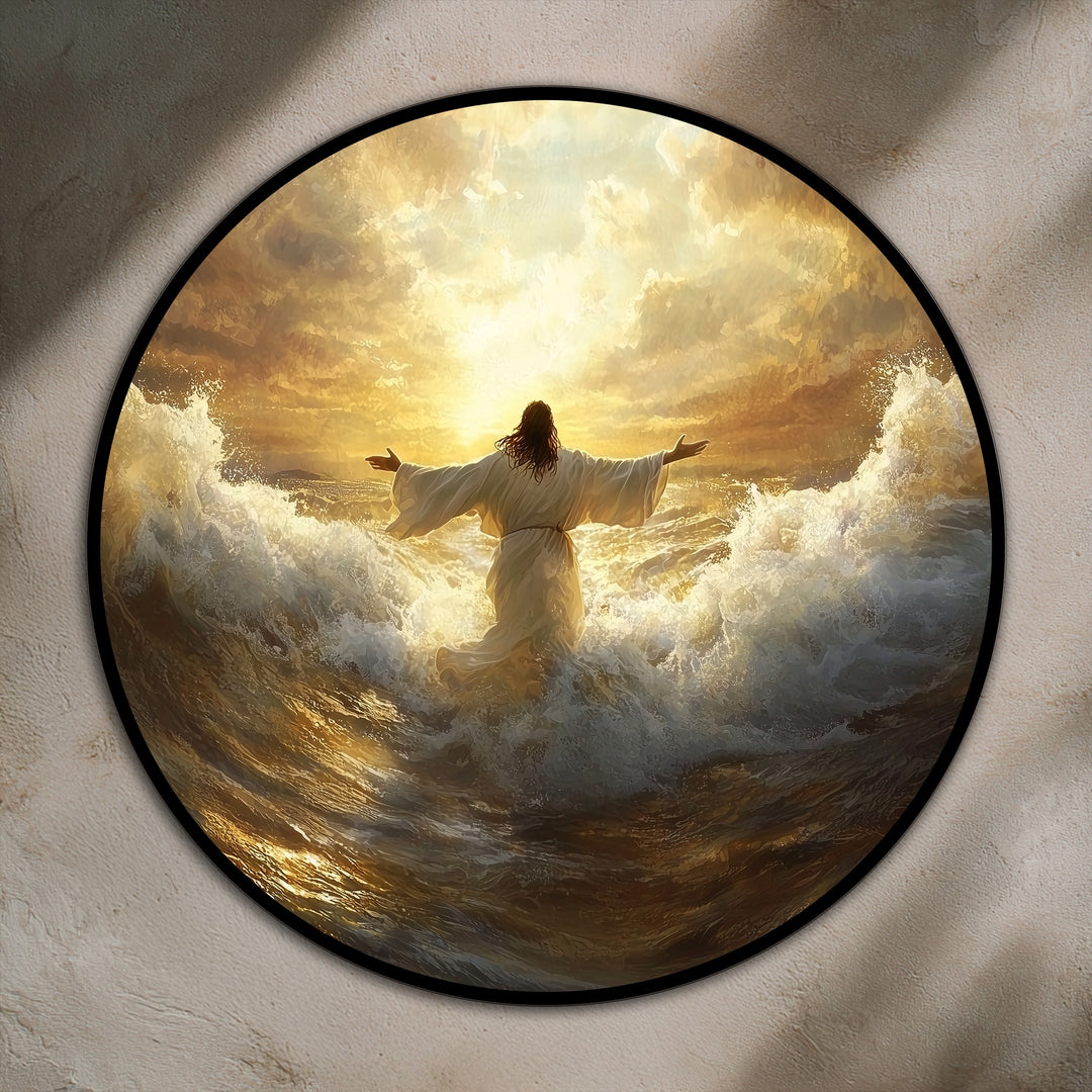 Radiant Faith – Golden Sunrise Over the Sea Oil Painting