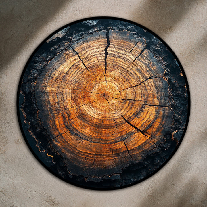 Fine lines and rich textures highlight the material quality of the Eternal Rings rustic tree core oil painting, a stunning piece of oil painting home decor.