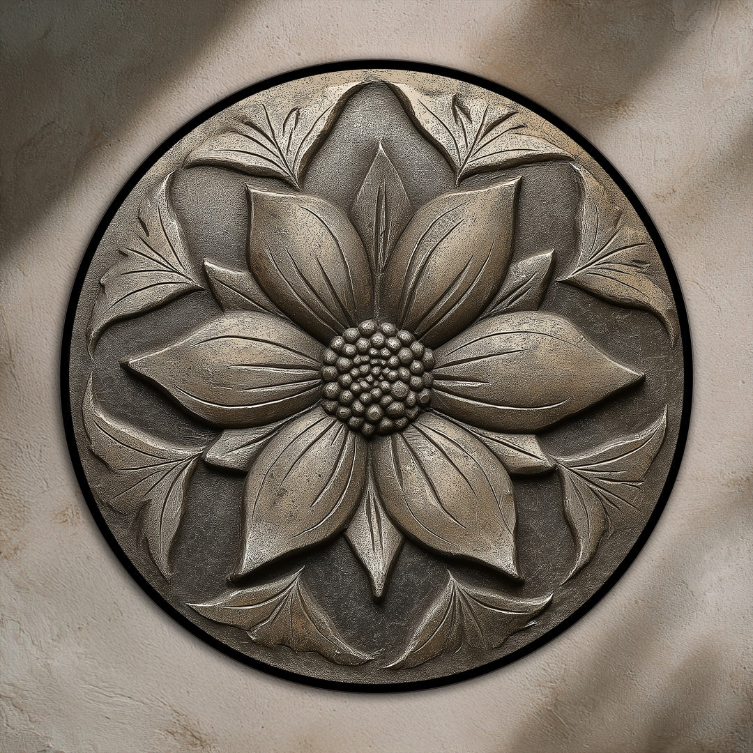 Foreground detail showcases the exquisitely textured floral relief in this vintage blossom round oil painting home decor, accentuating the botanical artistry.