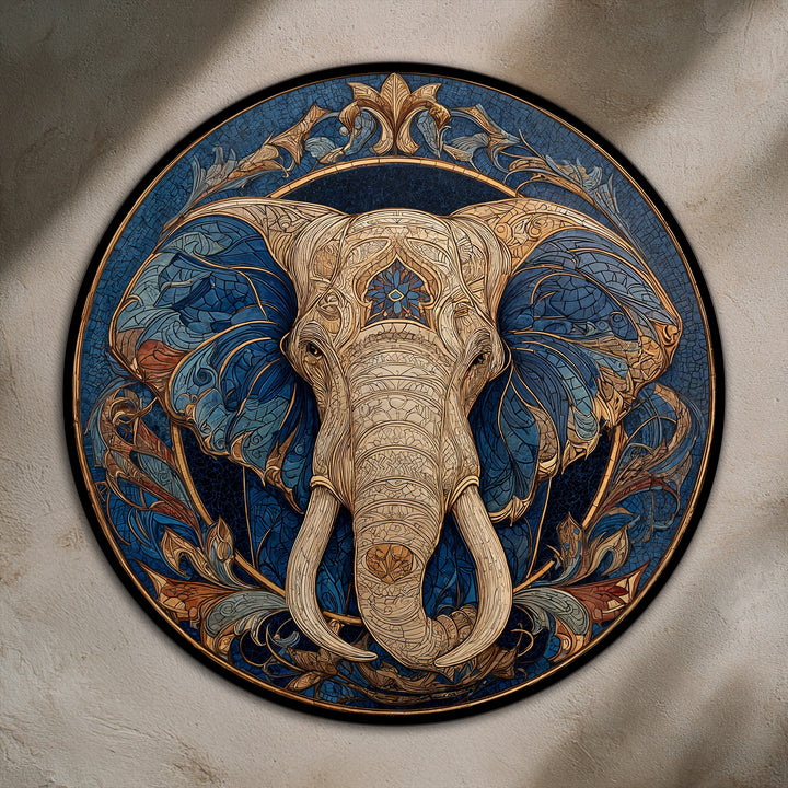 Intense color saturation brings the ornamental elephant round oil painting wall art to life, showcasing its luxury design and intricate details for striking home decoration.
