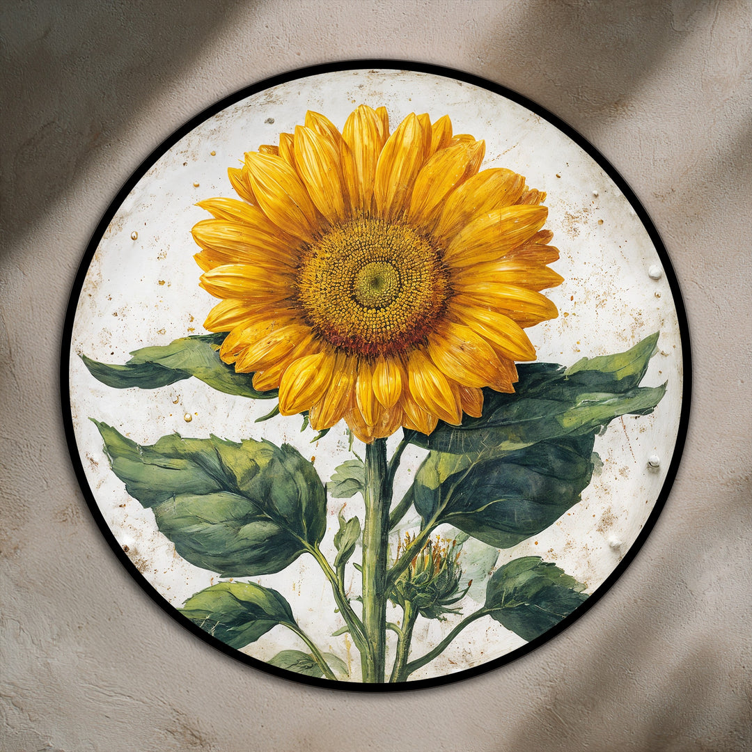 Éclat doré–Tournesol Botanique Rond Tableau Peinture à l’huile