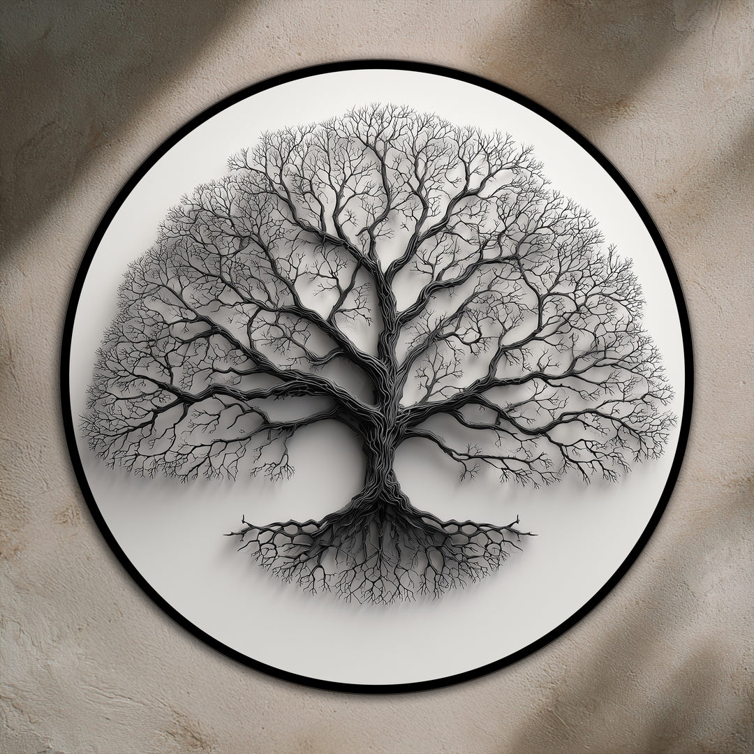 Silueta de árbol monocromática minimalista redonda Cuadro al óleo