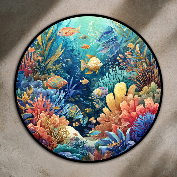 round colorful sea life painting