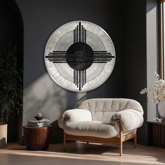 Geometric sunburst design is the loudest element in these minimalist canvas art prints, a striking modern circle abstract canvas print that enhances any room.