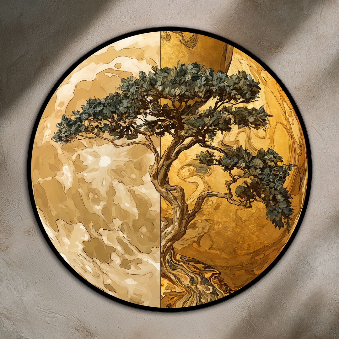 Árbol de equilibrio dorado – Redondo de dos tonos Cuadro al óleo