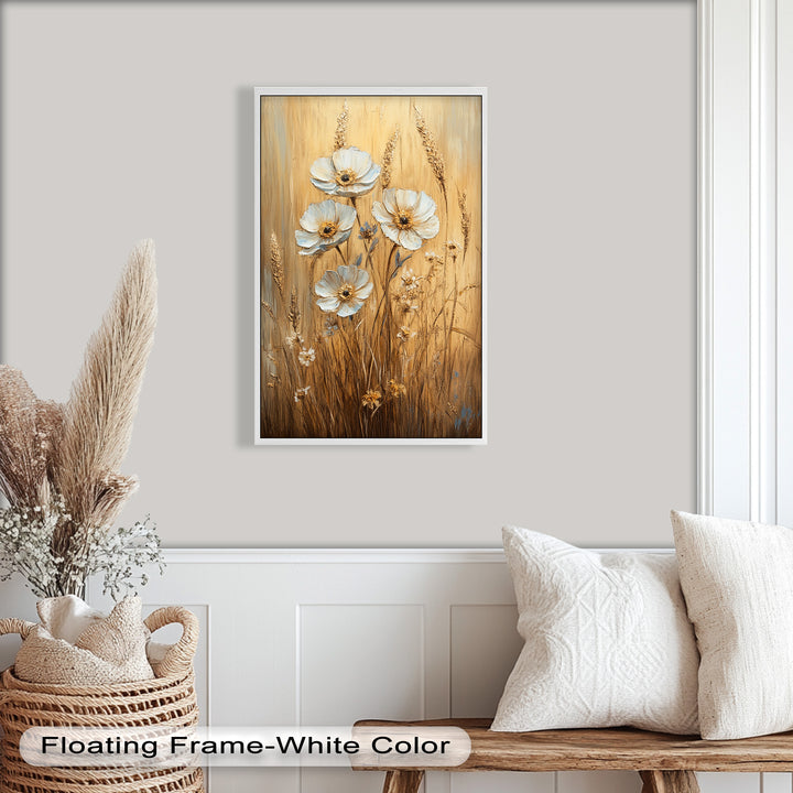 White Wildflowers in Wheat Field - Oil Painting