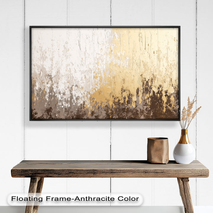 Abstrakte Kunst in Gold und Weiß – Modernes Luxus-Ölgemälde
