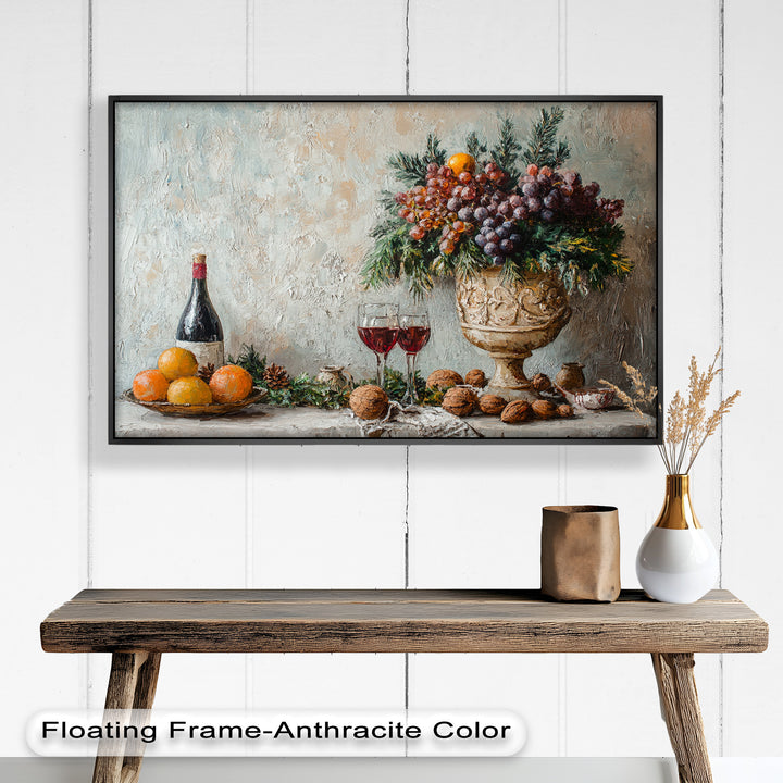 Evoking the aesthetics of the old world, this painting artistically showcases the richness of the table and the abundance of nature.
