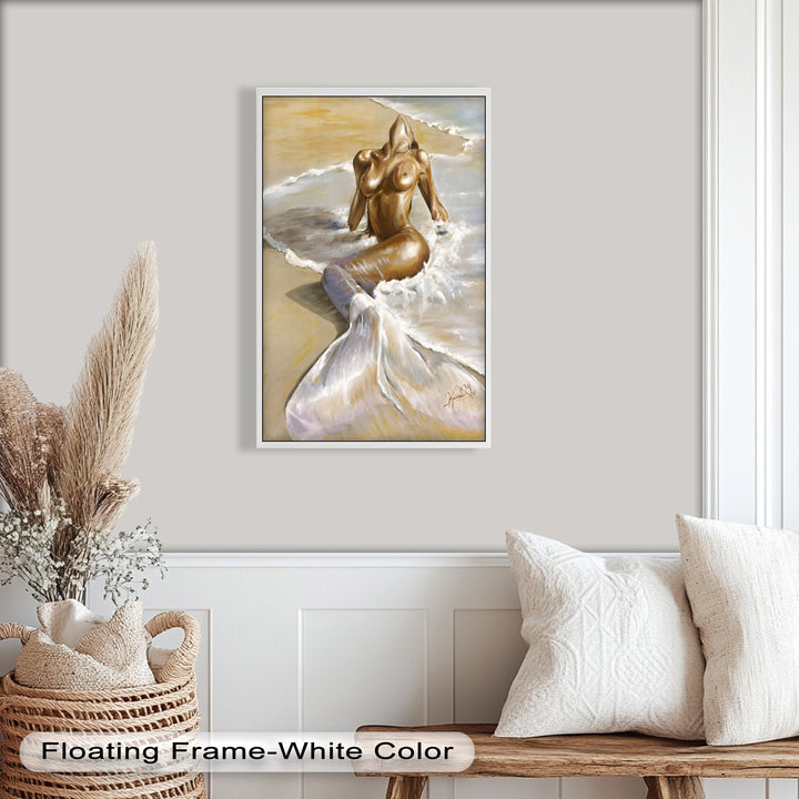 Golden Tide – Sensual Mermaid Oil Painting