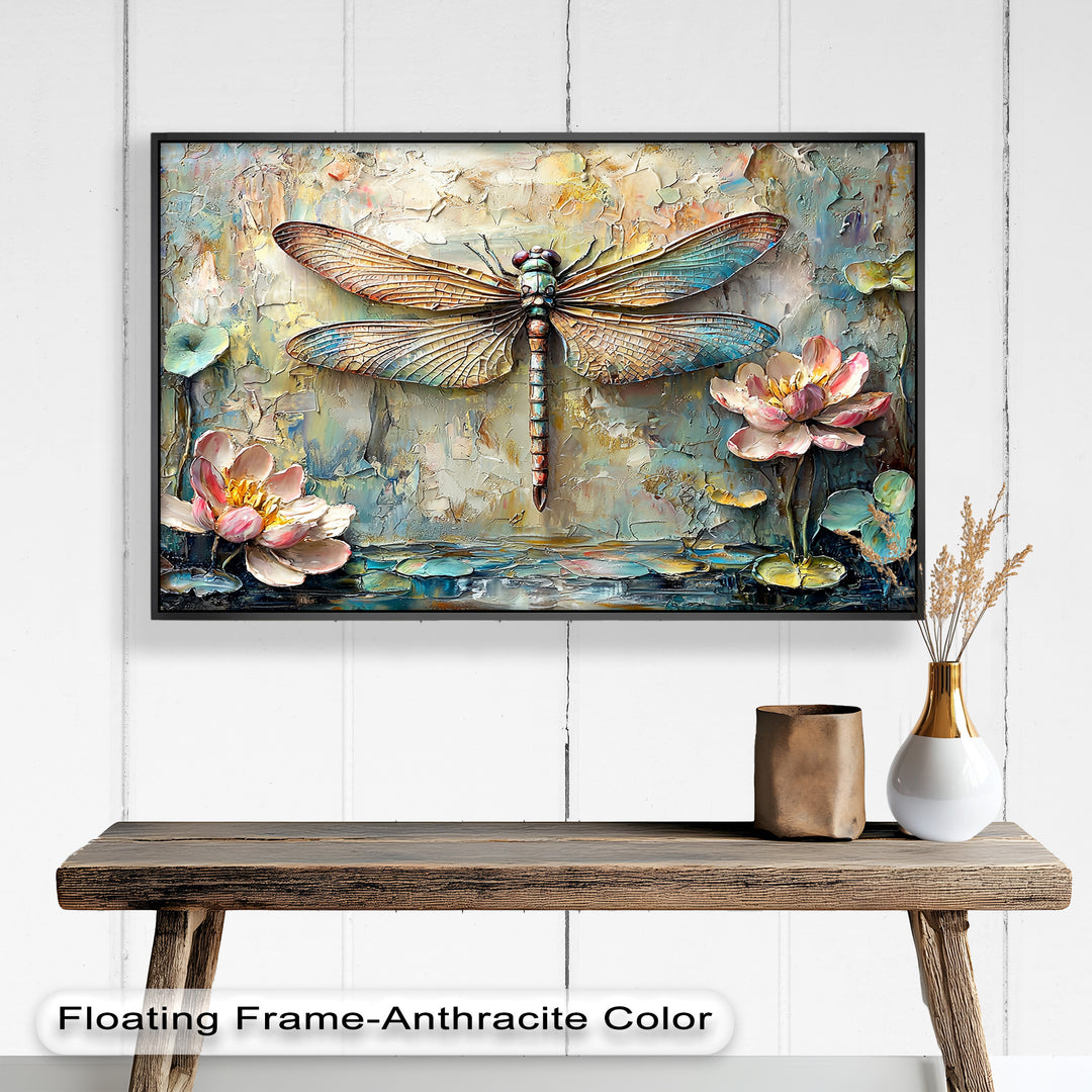 Floral Dragonfly – Framed Botanical Oil Painting