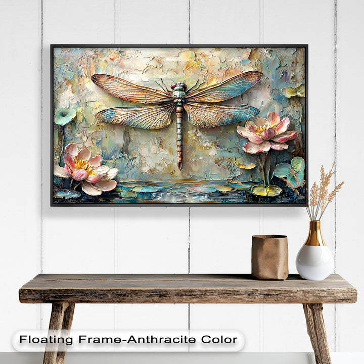 Floral Dragonfly – Framed Botanical Oil Painting