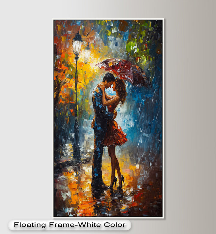 Embrace in Autumn Rain – Passionate Love Oil Painting