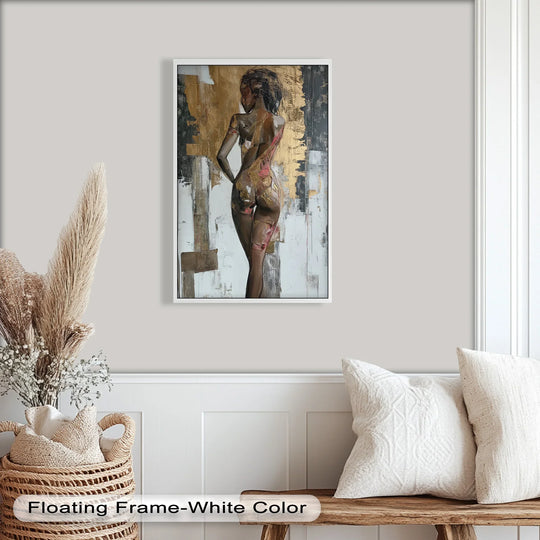Featuring a crisp white edge, this framed Golden Silhouette abstract oil painting showcases oil painting home decor with a minimalist, modern aesthetic.