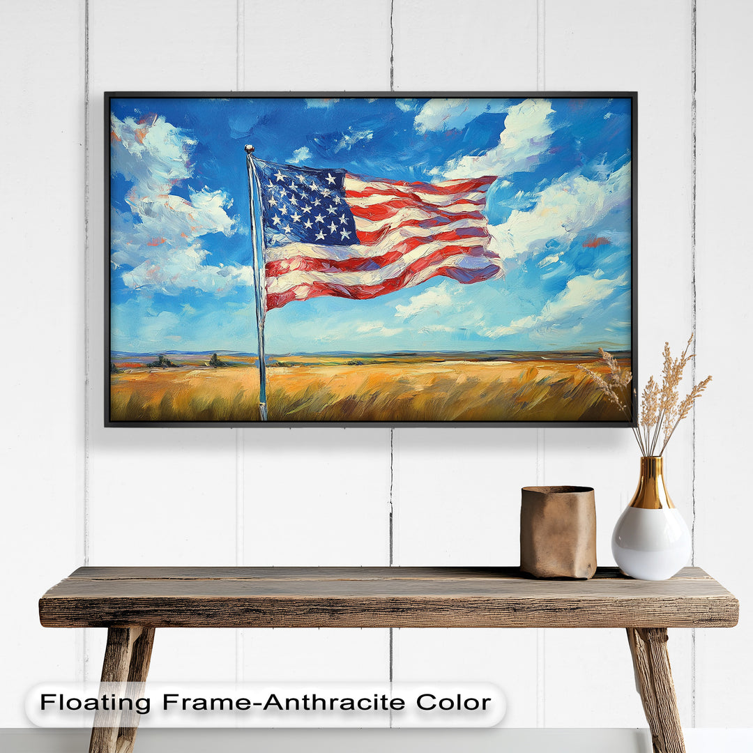 Amerikanische Flagge auf dem Land – Patriotisches Ölgemälde