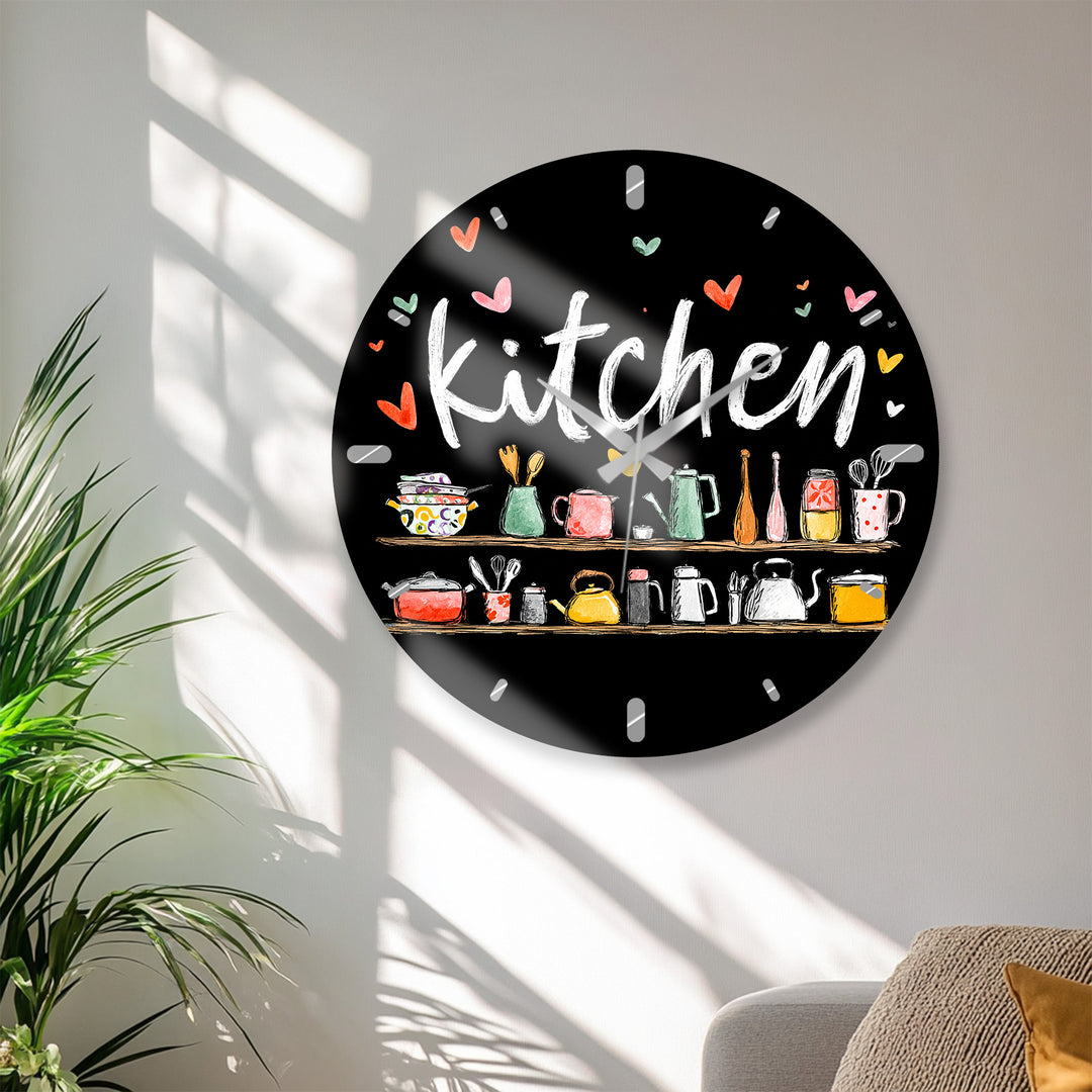 Cute Kitchen Glass Wall Clock – Colorful Cooking Utensils Decor