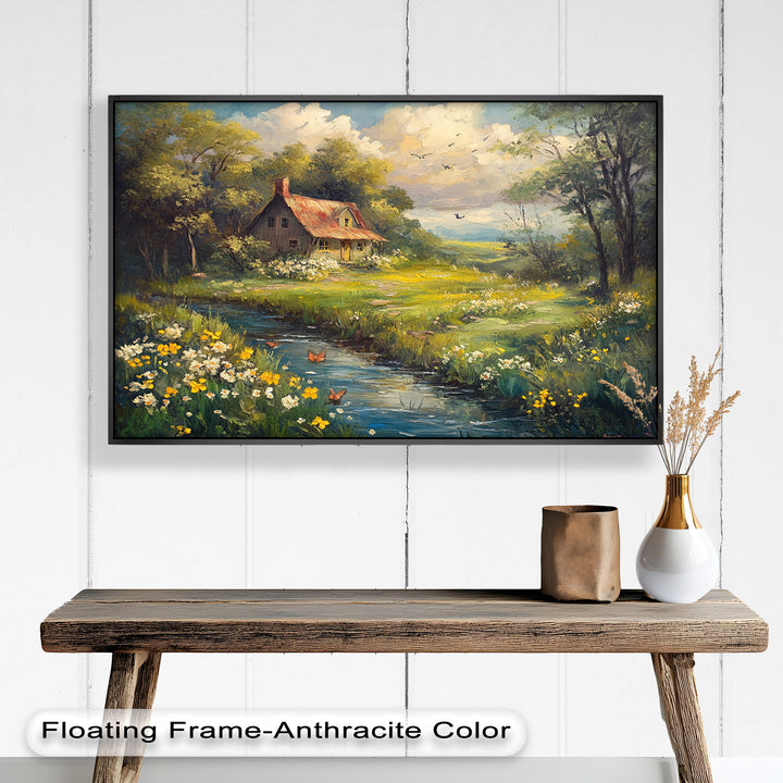 Vintage Frühlingslandschaft – Gerahmtes Ölgemälde
