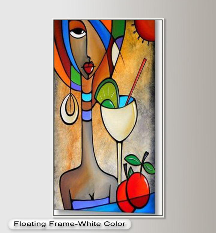 Tropical Muse – Colorful Woman with Cocktail Abstract Oil Painting