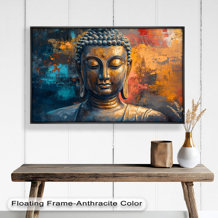 Vibrant Buddha Portrait Wall Art – Religious Oil Painting