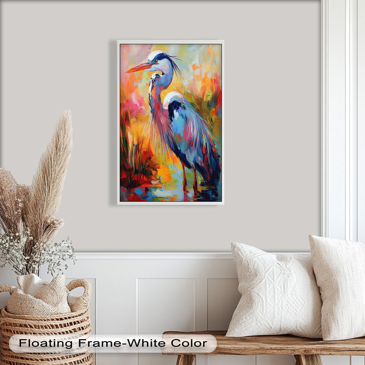 Colored Heron in Abstract Color Splash – Animal Oil Painting