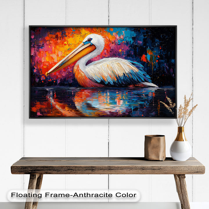 Sunset Pelican on Water – Animal Oil Painting