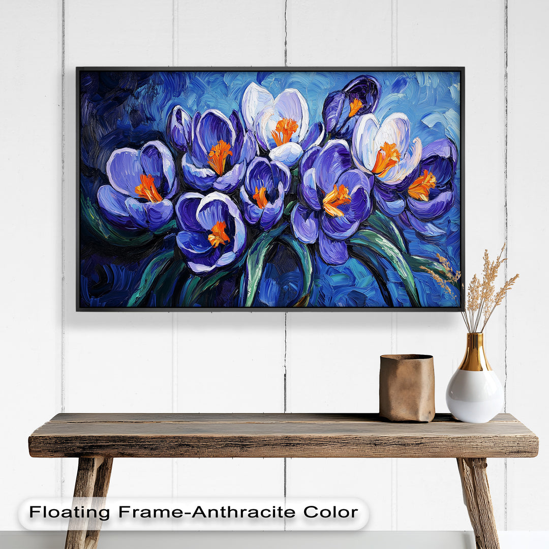 Crocus Flowers in Blue and Violet Hues - Flower Oil Painting