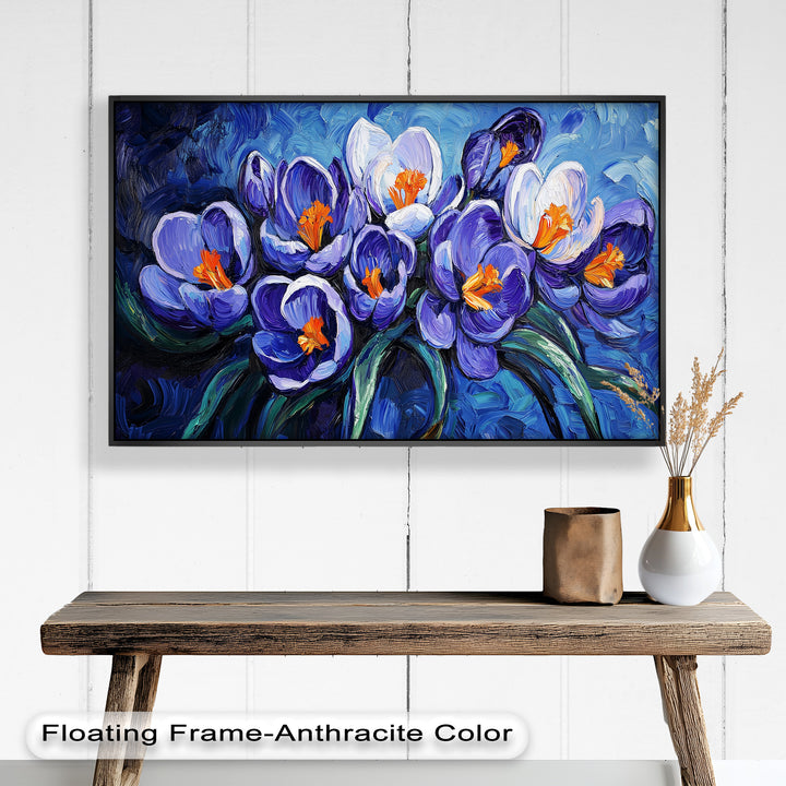 Crocus Flowers in Blue and Violet Hues - Flower Oil Painting