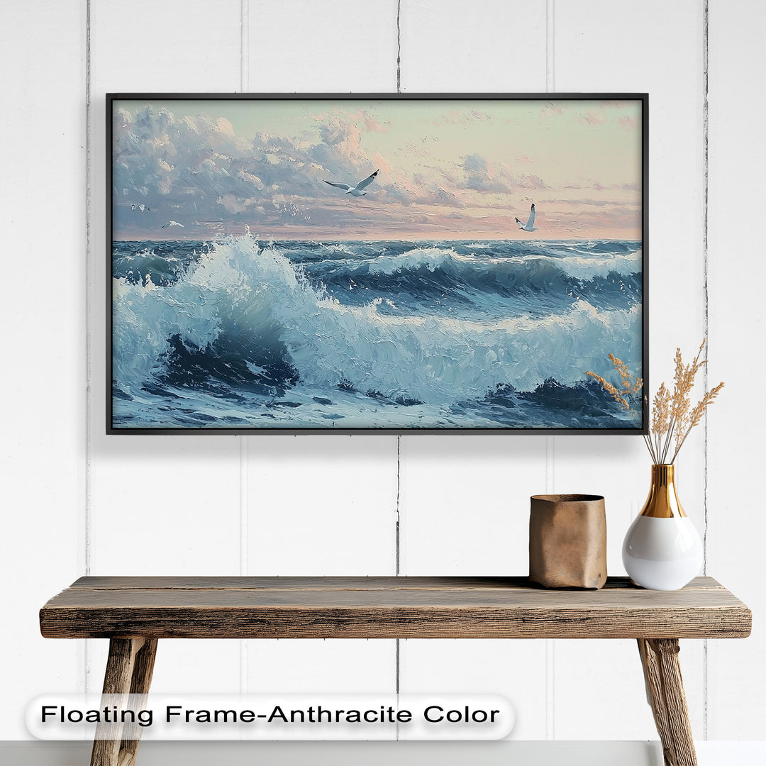 With dynamic brushstrokes and vivid detail, this artwork evokes the sound, movement, and freedom of the sea.

