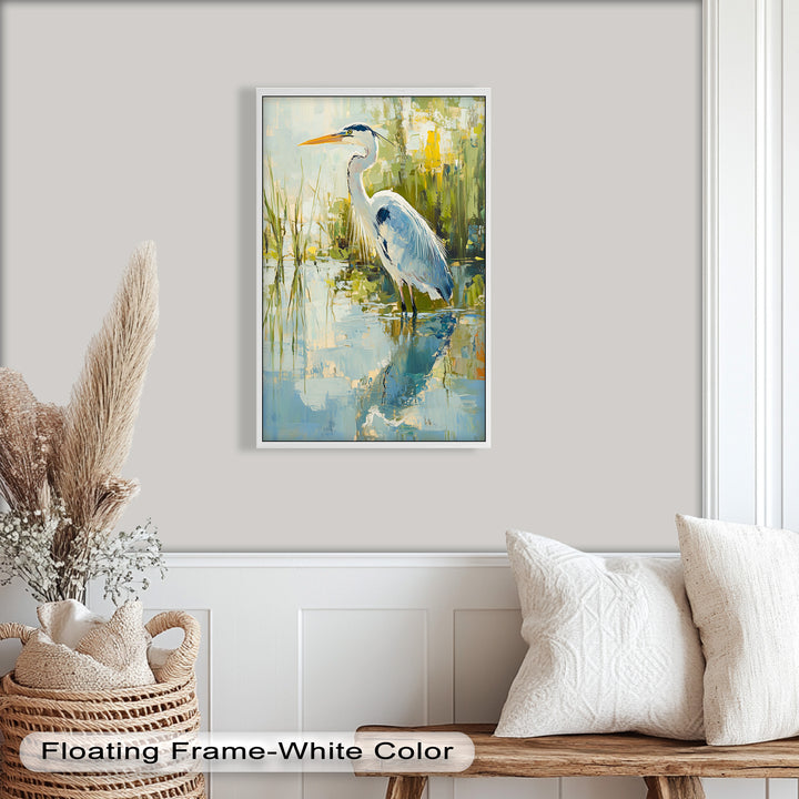 Reflections of Grace – Heron in Wetlands Oil Painting