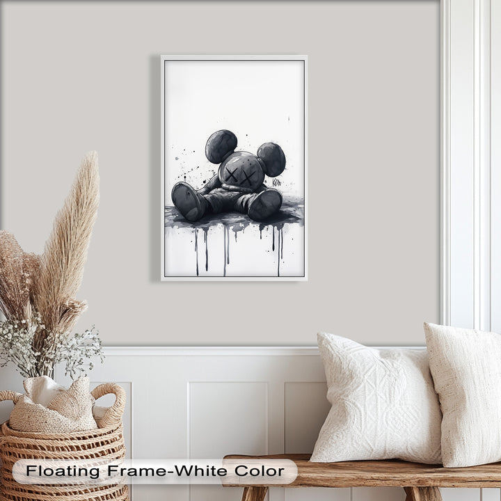 Gefallenes Schweigen – Monochromes KAWS-Ölgemälde