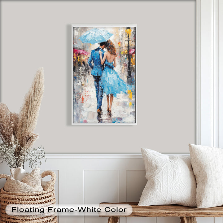 Romantic Couple Strolling in Rain - Love Oil Painting