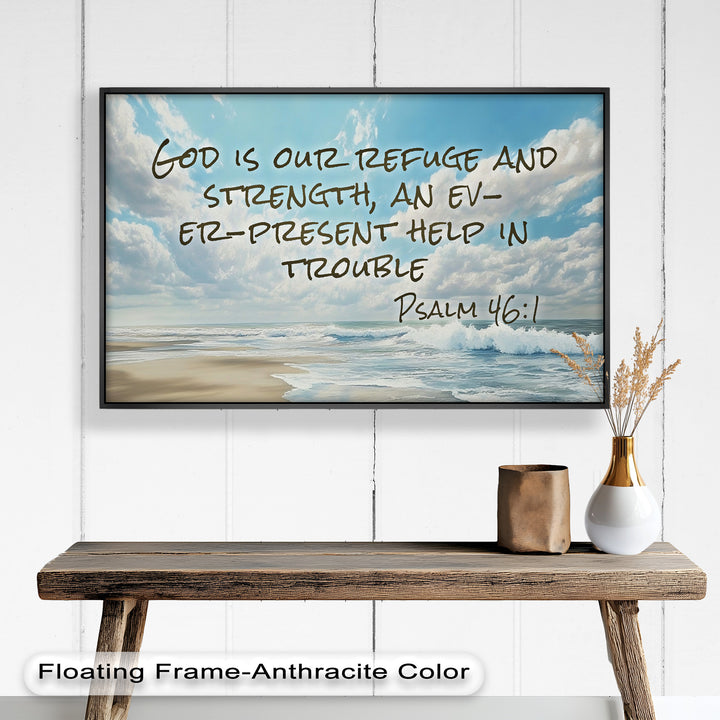Psalm 46:1 – Refuge and Strength Bible Verse Oil Painting