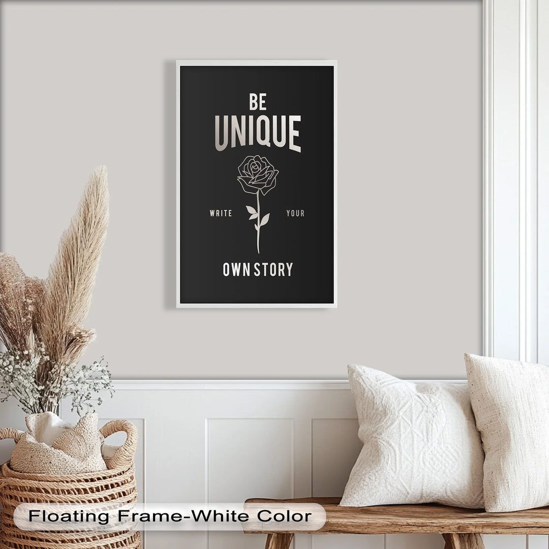 Chic Monochrome Oil Painting – “Be Unique” Rose-Inspired Motivational Art
