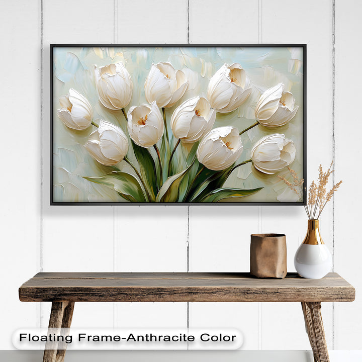 Whispers of Spring – Creamy White Tulip Bouquet Flower Oil Painting