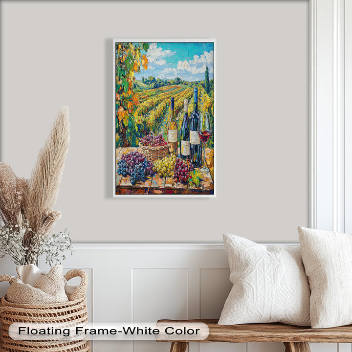 Wine Bottles and Grapes in Sunlit Fields - Still Life Oil Painting