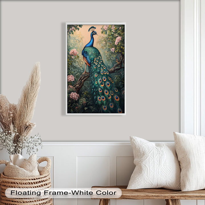 Peacock Among Blossoms – Regal Garden Beauty Animal Oil Painting
