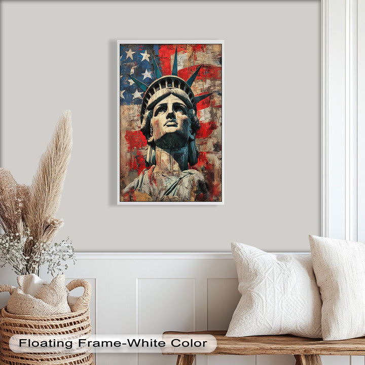 Freiheitsstatue mit amerikanischer Flagge - Patriotisches Ölgemälde