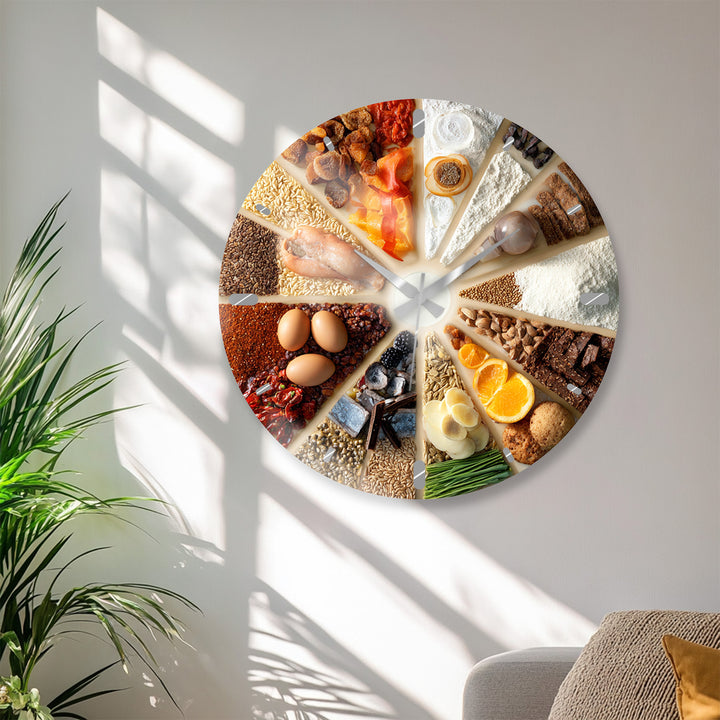 Baking Glass Wall Clock – Rustic Kitchen Ingredients Decor