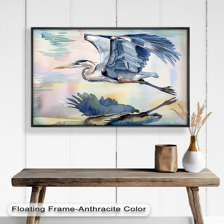 Flying Heron Bird Wall Art – Elegant Nature Oil Painting