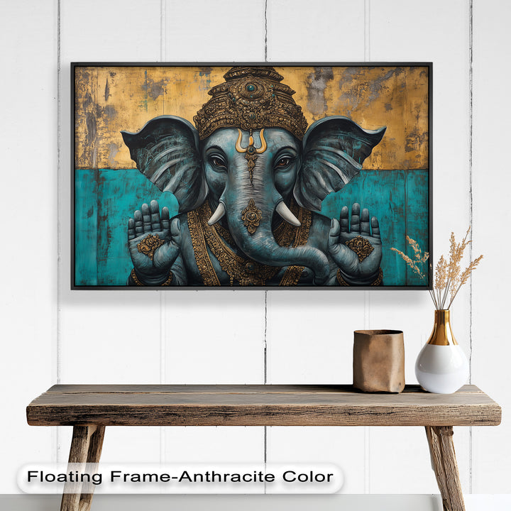 Blaue Ganesha Wandkunst – Religiöses Ölgemälde