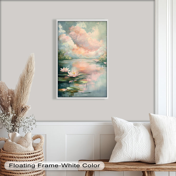 Pastel Water Lilies in Tranquil Lake - Flower Oil Painting