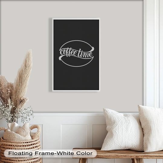 Highlighting the organic forms of the minimalist 'Coffee Time' typography oil painting, this modern oil painting art shows a visually appealing design against a dark background.