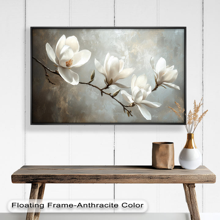 Magnolia Serenity – Cream Blossom Branch Flower Oil Painting