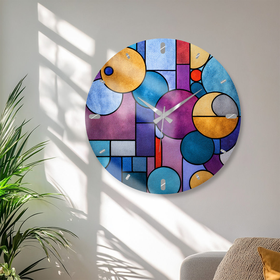 Colorful Geometric Glass Wall Clock – Modern Abstract Circle Art
