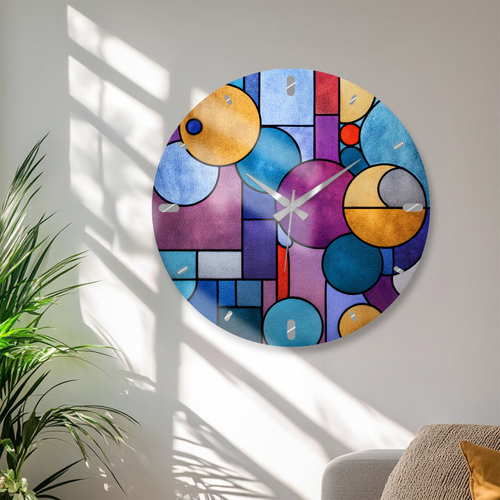 Colorful Geometric Glass Wall Clock – Modern Abstract Circle Art