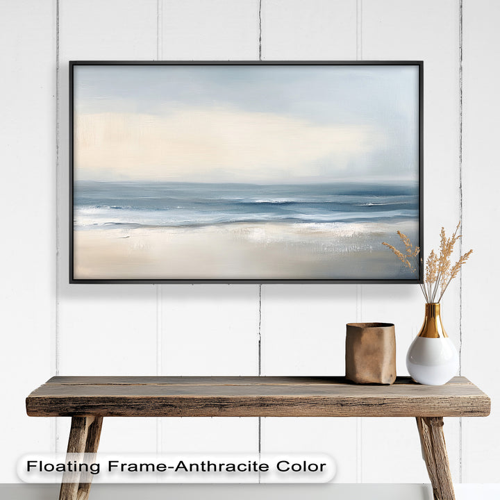A harmonious blend of sea and sky, this artwork offers a timeless and tranquil escape through minimalist coastal beauty.