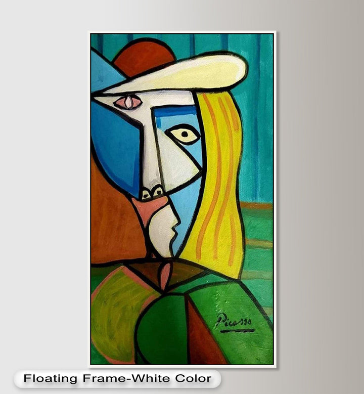 Golden Gaze – Cubist Woman in Hat Picasso Oil Painting