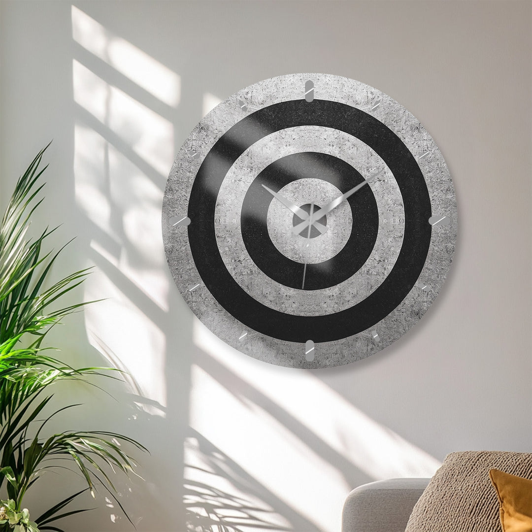 Black and White Glass Wall Clock – Minimalist Concentric Circles