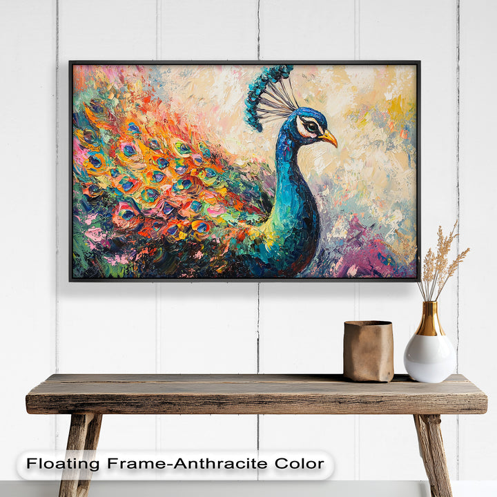 Peacock in Blooming Hues - Animal Oil Painting