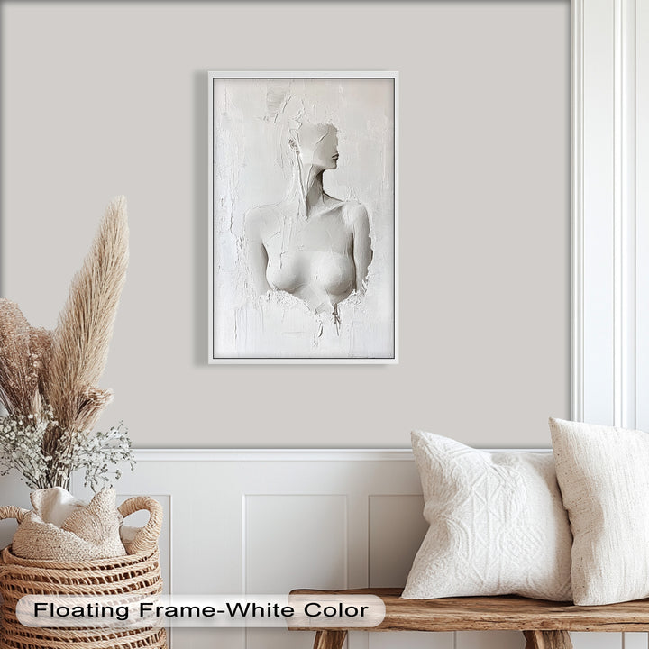 Silent Form – Minimalist White Abstract Female Oil Painting