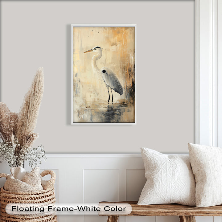Golden Stillness – Heron in Reflective Water Oil Painting
